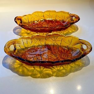 Pair of 70s Amber Glass Candy and Nut Dishes